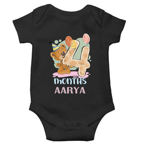 Custom Name 4 Month Birthday Teddy Design Rompers for Baby Girl- KidsFashionVilla