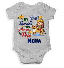 Load image into Gallery viewer, Custom Name My First Navratri With Mumma And Papa Rompers for Baby Girl- KidsFashionVilla
