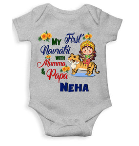 Custom Name My First Navratri With Mumma And Papa Rompers for Baby Girl- KidsFashionVilla