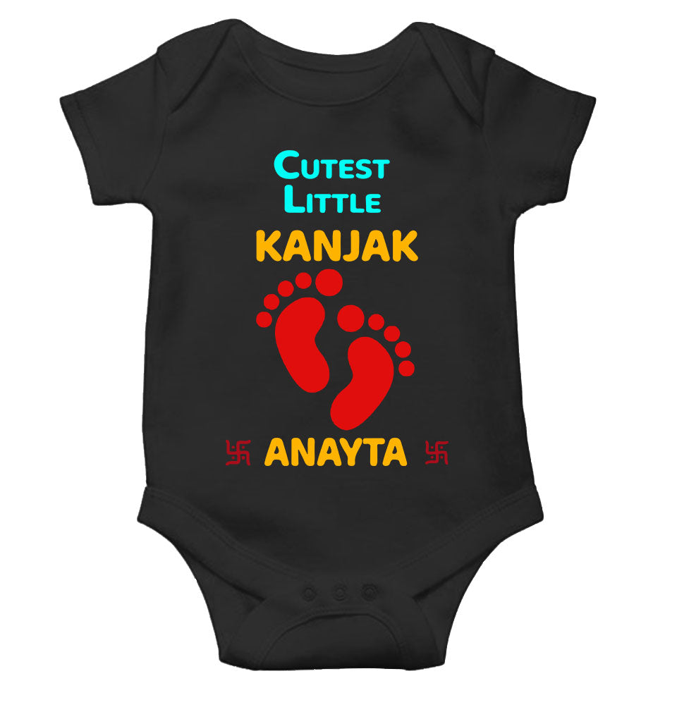 Custom Name Cutest Little Kanjak Navratri Rompers for Baby Girl- KidsFashionVilla