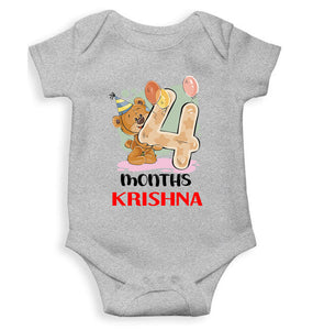 Custom Name 4 Month Birthday Teddy Design Rompers for Baby Boy- KidsFashionVilla