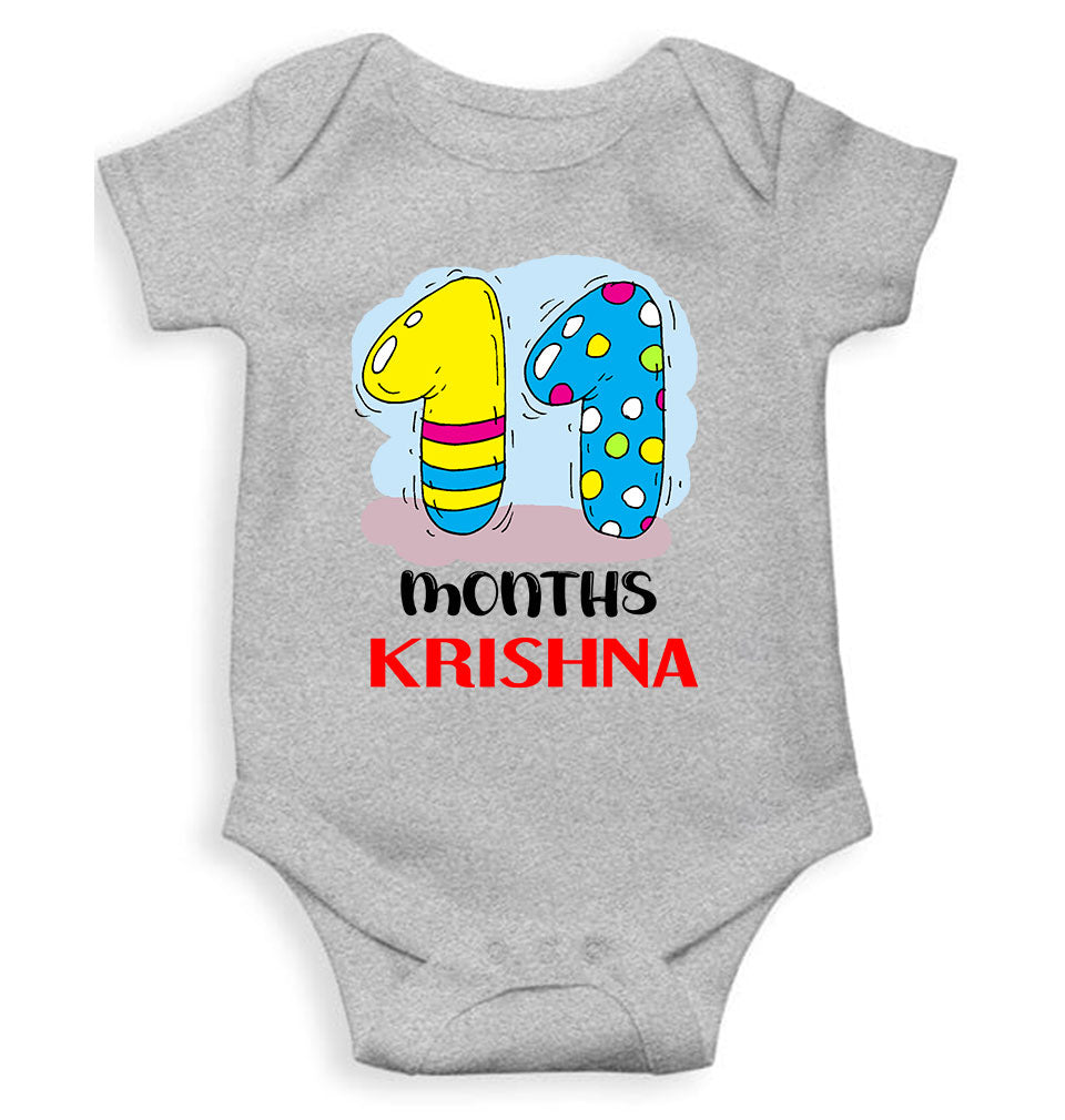 Custom Name 11 Month Birthday Teddy Design Rompers for Baby Boy- KidsFashionVilla