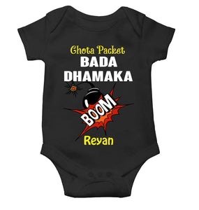 Custom Name Chota Packet Bada Dhamaka Diwali Rompers for Baby Boy- KidsFashionVilla