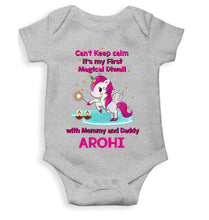 Load image into Gallery viewer, Custom Name Cant Keep Calm Its My First Diwali With Mumma Daddy Rompers for Baby Girl- KidsFashionVilla
