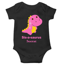 Load image into Gallery viewer, Custom Name Sis A Sauras Rakhi Rompers for Baby Girl- KidsFashionVilla
