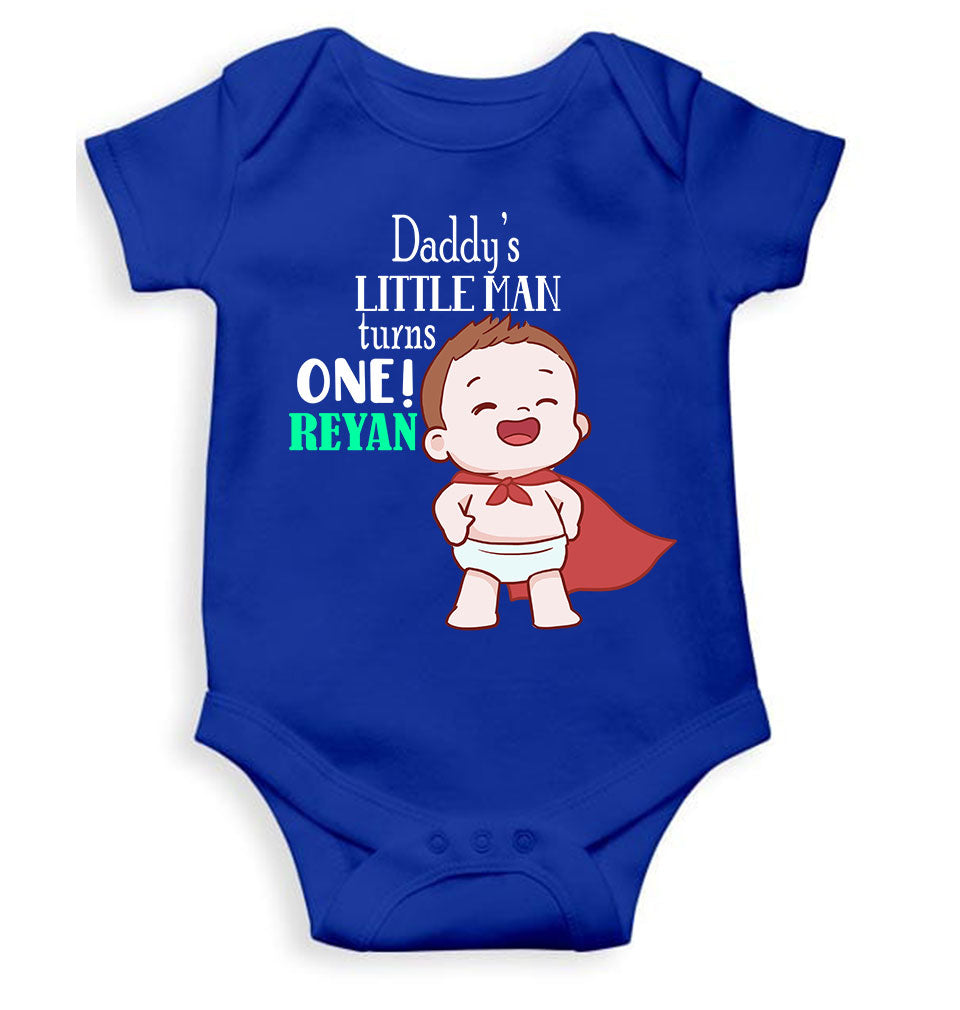 Custom Name Daddys Little Man Turns One First Birthday Rompers for Baby Boy- KidsFashionVilla