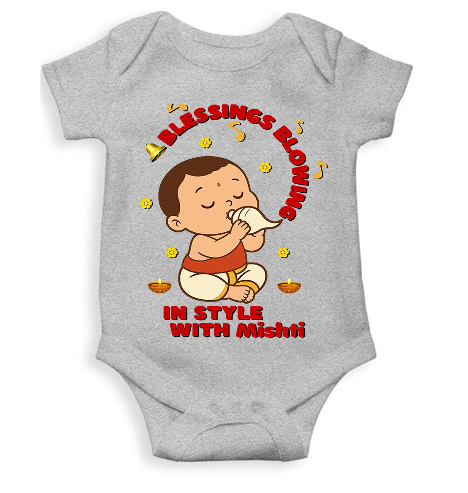 Custom Name Blessing Blowing In Style With Durga Puja Rompers for Baby Girl- KidsFashionVilla