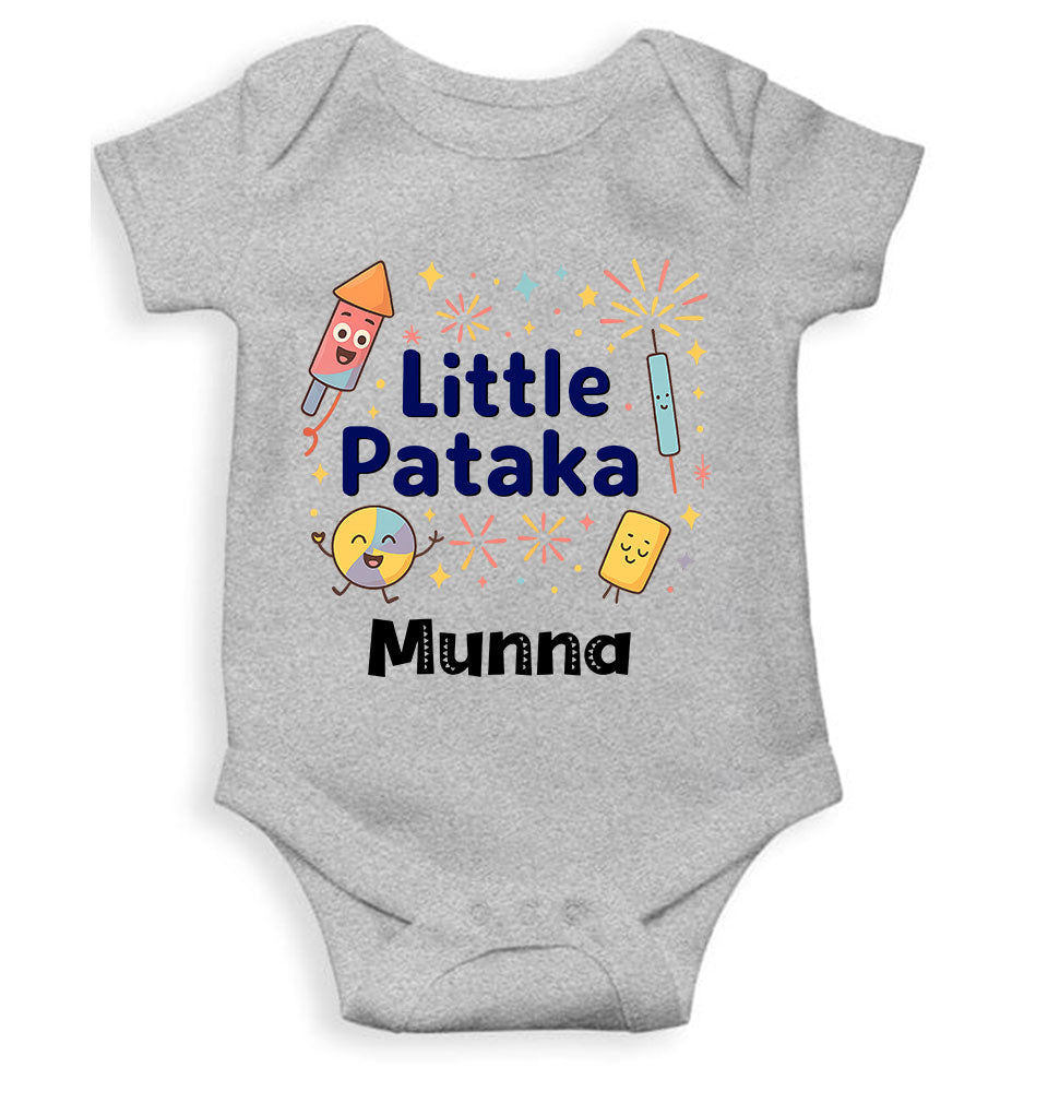 Custom Name Little Patkaha Diwali Rompers for Baby Boy- KidsFashionVilla