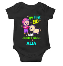 Load image into Gallery viewer, Custom Name My First Eid With Ammi And Abbu Rompers for Baby Girl- KidsFashionVilla

