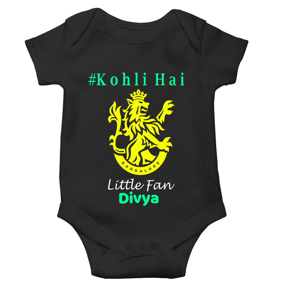Custom Name IPL RCB Royal Challengers Bangalore Kohli Hai Rompers for Baby Girl- KidsFashionVilla