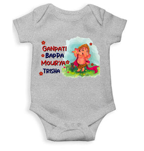 Custom Name Ganpati Bappa Mourya Ganesh Chaturthi Rompers for Baby Girl- KidsFashionVilla