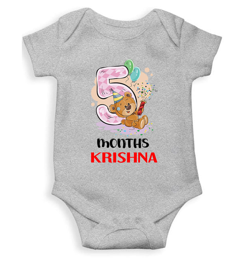 Custom Name 5 Month Birthday Teddy Design Rompers for Baby Boy- KidsFashionVilla