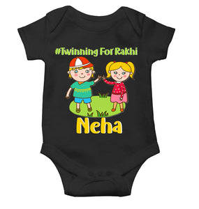Custom Name Twinning For Rakhi Raksha Bandhan Rompers for Baby Girl- KidsFashionVilla