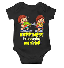 Load image into Gallery viewer, Happiness Is Annoying My Sister Raksha Bandhan Rompers for Baby Girl- KidsFashionVilla
