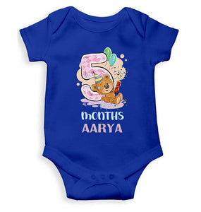 Custom Name 5 Month Birthday Teddy Design Rompers for Baby Girl- KidsFashionVilla