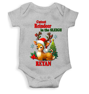 Custom Name Cutest Reindeer In The Sleigh Christmas Rompers for Baby Boy- KidsFashionVilla