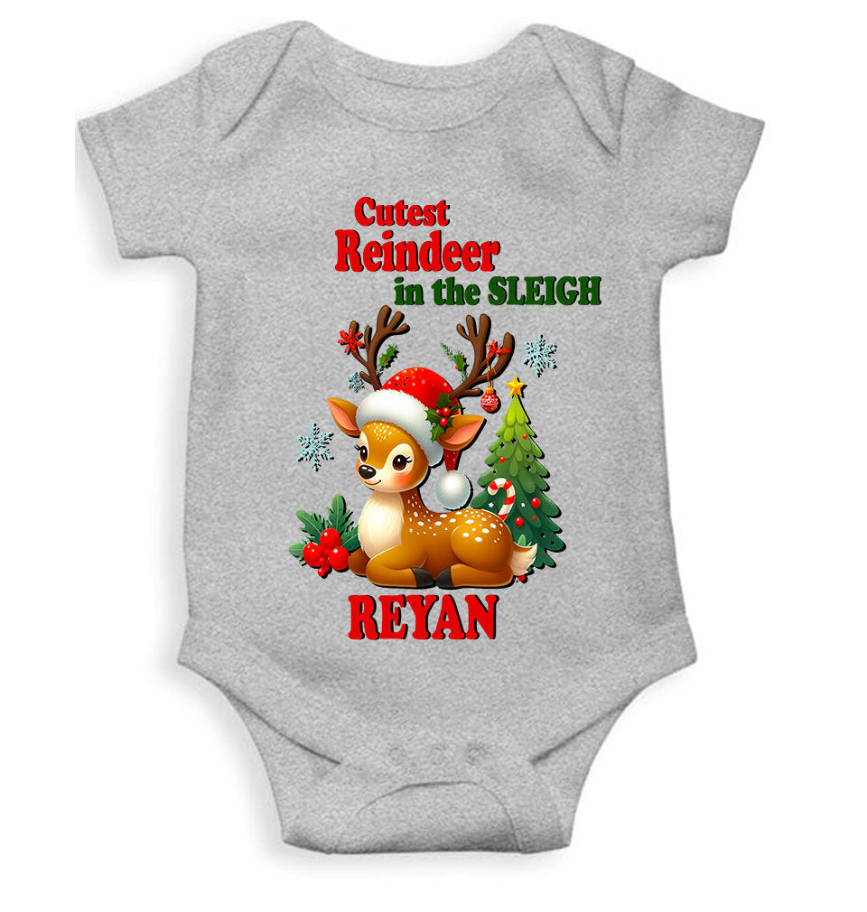 Custom Name Cutest Reindeer In The Sleigh Christmas Rompers for Baby Boy- KidsFashionVilla
