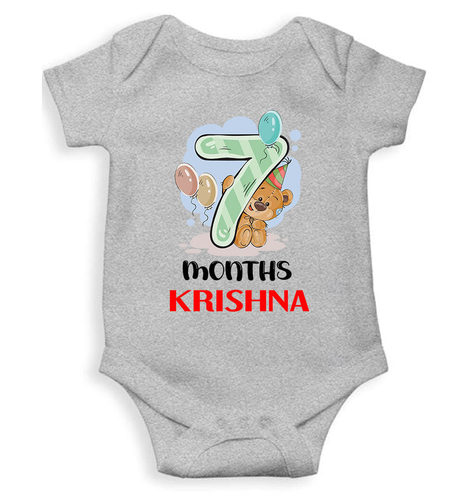 Custom Name 7 Month Birthday Teddy Design Rompers for Baby Boy- KidsFashionVilla