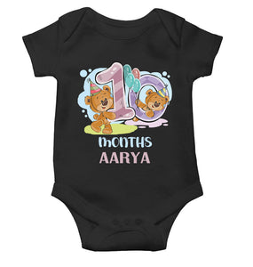 Custom Name 10 Month Birthday Teddy Design Rompers for Baby Girl- KidsFashionVilla