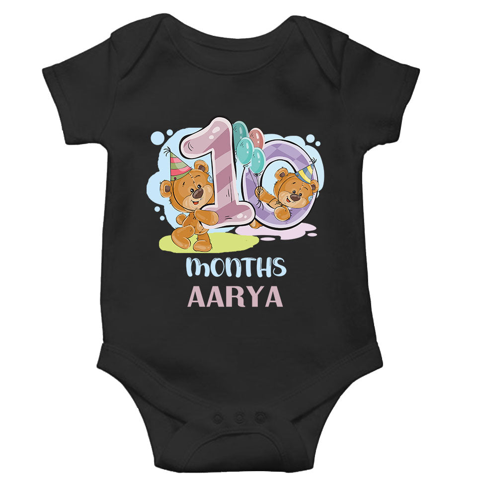 Custom Name 10 Month Birthday Teddy Design Rompers for Baby Girl- KidsFashionVilla