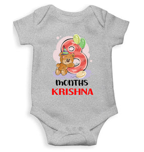 Custom Name 8 Month Birthday Teddy Design Rompers for Baby Boy- KidsFashionVilla