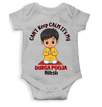 Load image into Gallery viewer, Custom Name Can Not Keep Calm Its My First Durga Pooja Rompers for Baby Boy- KidsFashionVilla
