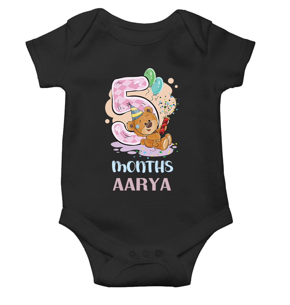 Custom Name 5 Month Birthday Teddy Design Rompers for Baby Girl- KidsFashionVilla