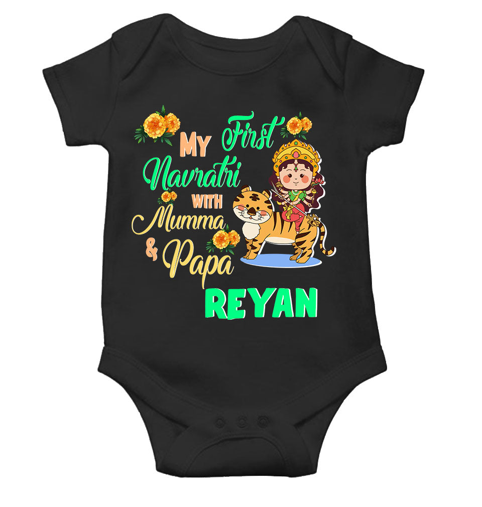 Custom Name My First Navratri With Mumma And Papa Rompers for Baby Boy- KidsFashionVilla