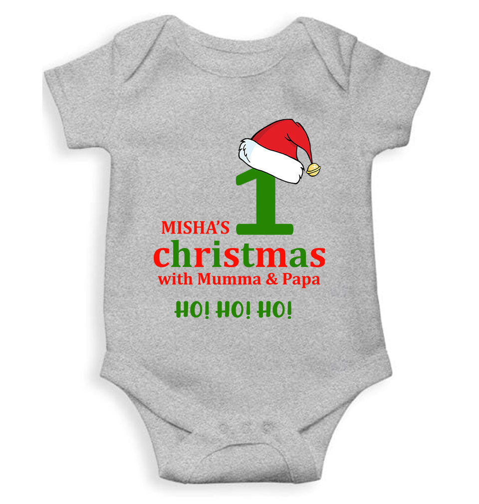 Customized Name 1st Christmas With Mumma & Papa Rompers for Baby Girl- KidsFashionVilla