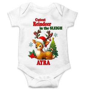 Custom Name Cutest Reindeer In The Sleigh Christmas Rompers for Baby Girl- KidsFashionVilla