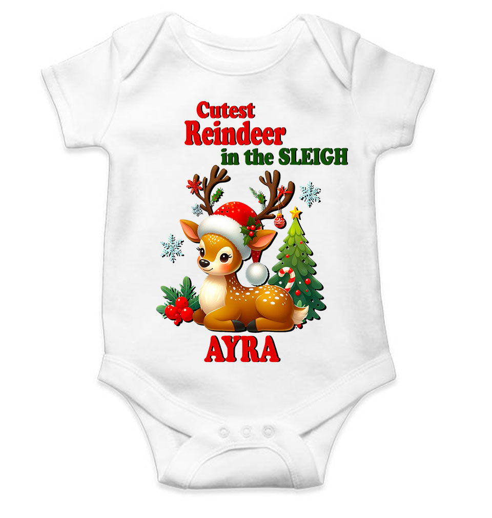 Custom Name Cutest Reindeer In The Sleigh Christmas Rompers for Baby Girl- KidsFashionVilla