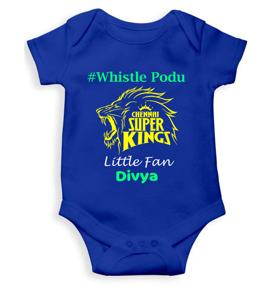 Custom Name IPL CSK Chennai Super Kings Whistle Podu Rompers for Baby Girl- KidsFashionVilla