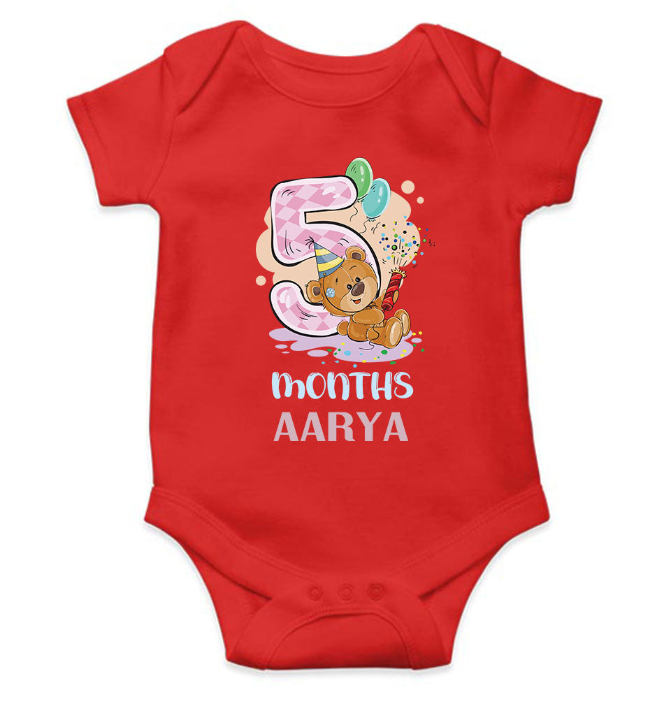 Custom Name 5 Month Birthday Teddy Design Rompers for Baby Girl- KidsFashionVilla