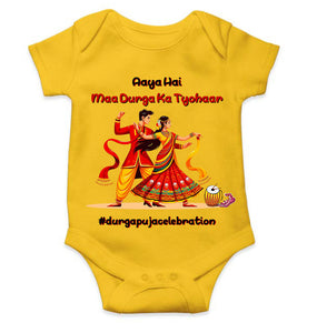 Durga Pooja Aaya Hai Maa Durga Ka Tyohaar Rompers for Baby Girl- KidsFashionVilla