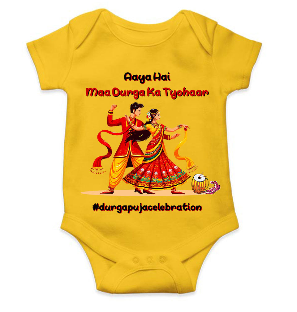 Durga Pooja Aaya Hai Maa Durga Ka Tyohaar Rompers for Baby Girl- KidsFashionVilla