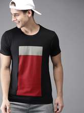 Load image into Gallery viewer, Black Printed Stripe Minimal Round Neck Mens Half Sleeves T-shirt- KidsFashionVilla
