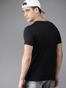 Black Printed Stripe Minimal Round Neck Mens Half Sleeves T-shirt- KidsFashionVilla