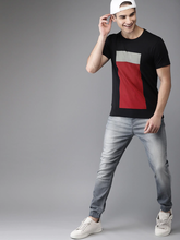 Load image into Gallery viewer, Black Printed Stripe Minimal Round Neck Mens Half Sleeves T-shirt- KidsFashionVilla

