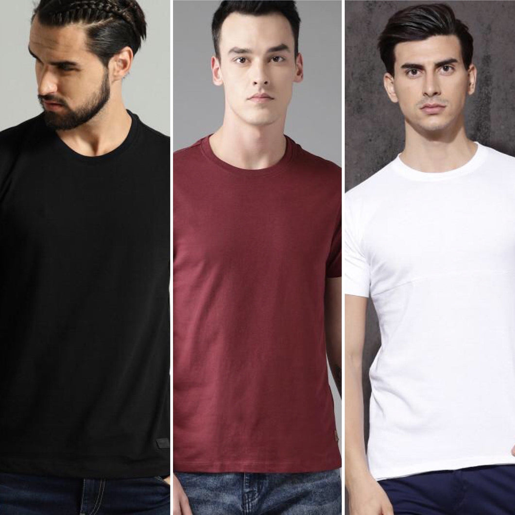 Maroon Black White Combo Half Sleeve T-Shirts [Pack of 3]-KidsFashionVilla