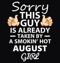Load image into Gallery viewer, FunkyTradition Sorry This Guy Is Already Taken By August Girl Black Hoodies
