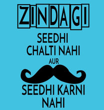 Load image into Gallery viewer, FunkyTradition Zindagi Seedhi Chalti Nahi Aur Mooch Seedhi Karni Nahi Grey Hoodies
