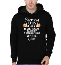 Load image into Gallery viewer, FunkyTradition Sorry This Guy Is Already Taken By April Girl Black Hoodies
