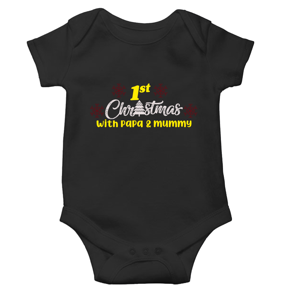 First Christmas With Papa and Mummy Christmas Rompers for Baby Girl- KidsFashionVilla