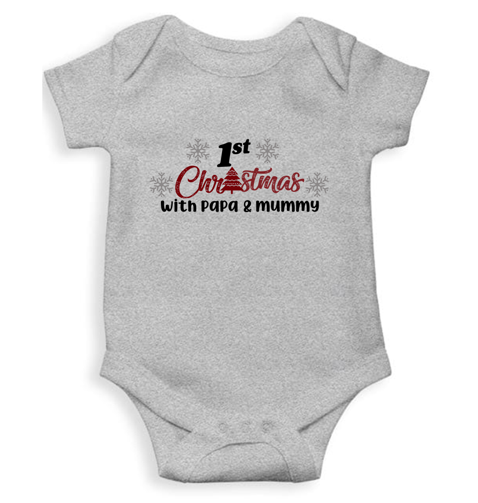 First Christmas With Papa and Mummy Christmas Rompers for Baby Girl- KidsFashionVilla