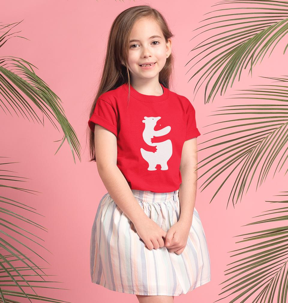 Animal Hug Half Sleeves T-Shirt For Girls -KidsFashionVilla
