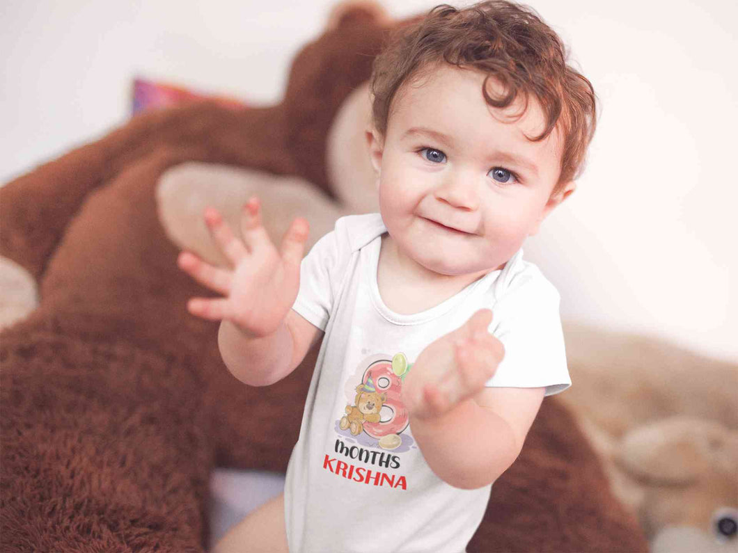 Custom Name 8 Month Birthday Teddy Design Rompers for Baby Boy- KidsFashionVilla