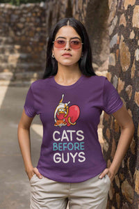 Cats Before Guys Women Half Sleeves T-shirt- KidsFashionVilla