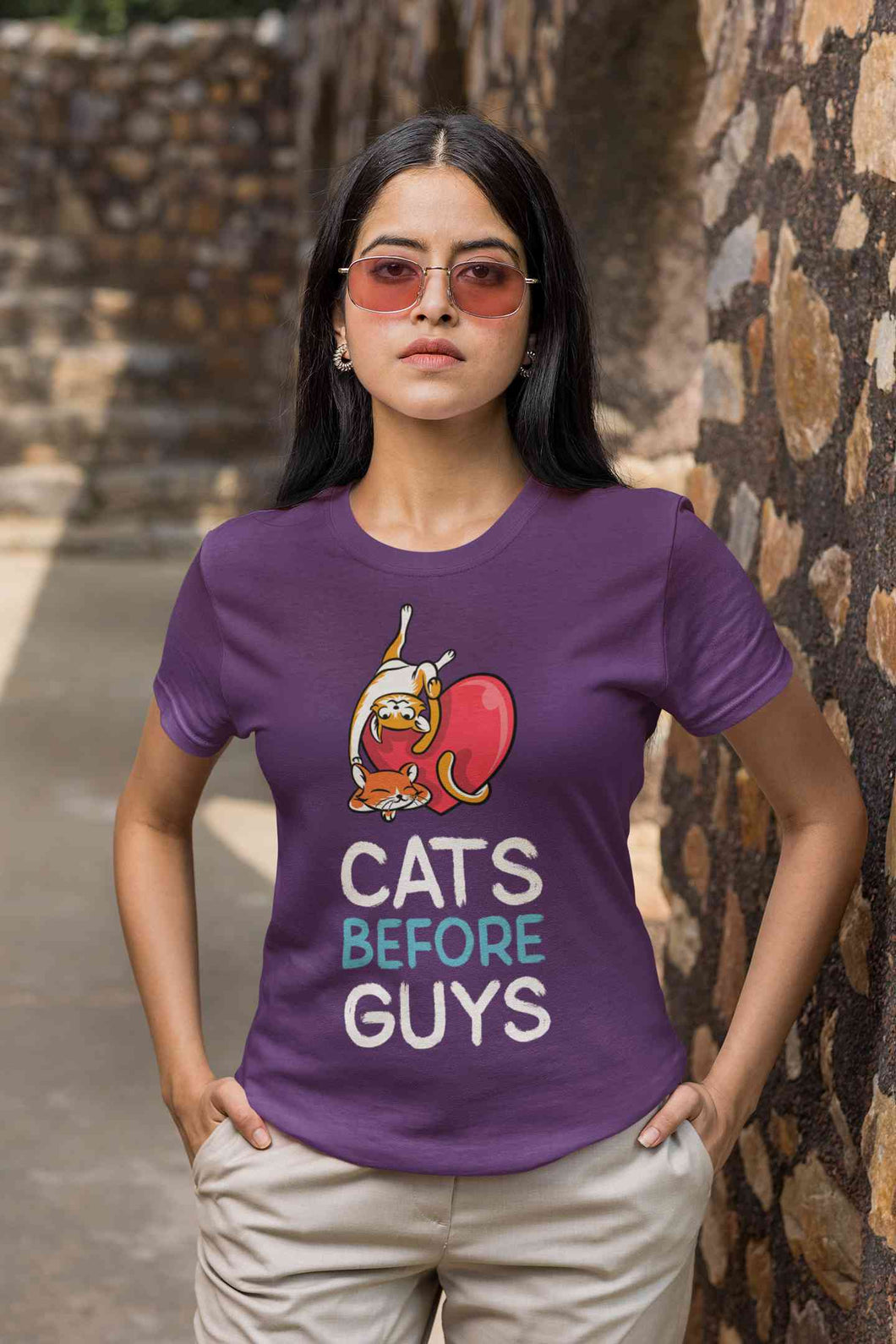 Cats Before Guys Women Half Sleeves T-shirt- KidsFashionVilla