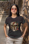 Floral And  Skull Print Women Half Sleeves T-shirt- KidsFashionVilla
