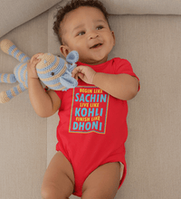 Load image into Gallery viewer, Begin Like Sachin Live Like Kohli Finish Like Dhoni Cricket Rompers for Baby Boy - FunkyTradition FunkyTradition
